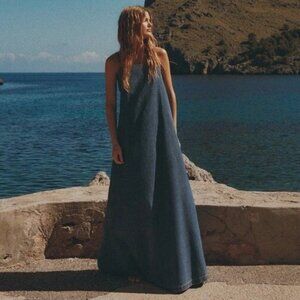 Zara Women TRF DENIM Strappy MIDI MAXI DRESS - Blue M XL 8197/184 NWT